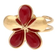 Anello a forma di fiore regolabile da 21 mm con cabochon in imitazione corniola - Acciaio inossidabile 304 Dorato