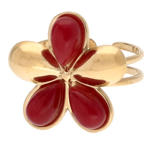 Anello a forma di fiore regolabile da 21 mm con cabochon in imitazione corniola - Acciaio inossidabile 304 Dorato