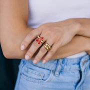 Anello a forma di fiore regolabile da 21 mm con cabochon in imitazione corniola - Acciaio inossidabile 304 Dorato