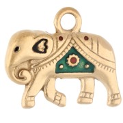 Ciondolo a forma di elefante 15x18 mm con resina epossidica - Acciaio inossidabile 316 Dorato - Verde x1