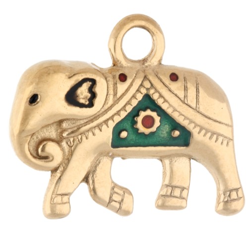 Ciondolo a forma di elefante 15x18 mm con resina epossidica - Acciaio inossidabile 316 Dorato - Verde x1