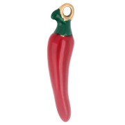 Pendente a forma di peperoncino 21x5 mm con resina epossidica - Acciaio inossidabile 316 Dorato - Rosso x1