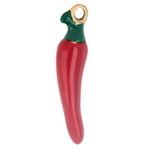 Pendente a forma di peperoncino 21x5 mm con resina epossidica - Acciaio inossidabile 316 Dorato - Rosso x1