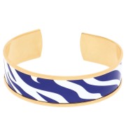 Bracciale a polsino 17x160 mm con motivo zebrato - Dorato con oro fino - Bianco - Blu scuro x1