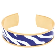 Bracciale a polsino 17x160 mm con motivo zebrato - Dorato con oro fino - Bianco - Blu scuro x1