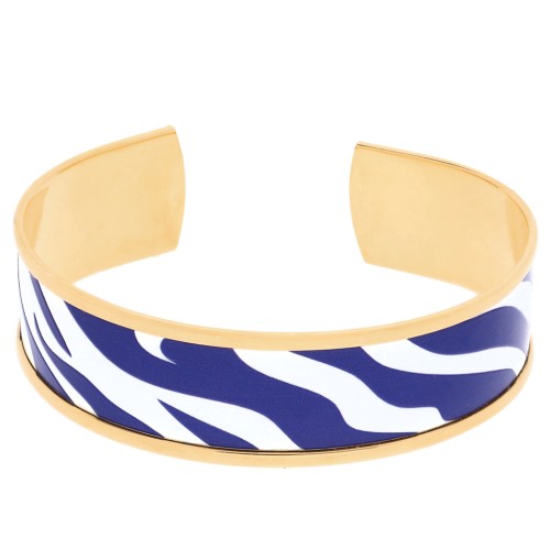 Bracciale a polsino 17x160 mm con motivo zebrato - Dorato con oro fino - Bianco - Blu scuro x1