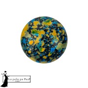 Jet - Cabochon rotondo in vetro di Puca® 14 mm - Smalto blu e giallo x1 Cabochon rotondo in vetro di Puca® 14 mm - Smalto blu e giallo x1