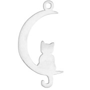 Pendente a forma di luna con gatto - 9,5 x 18,5 mm - Argento 925 x1|raw }}