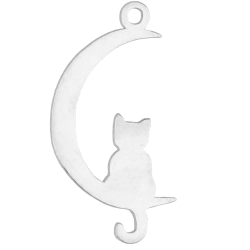 Pendente a forma di luna con gatto - 9,5 x 18,5 mm - Argento 925 x1