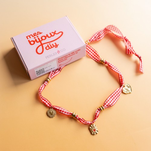 I miei gioielli fai da te - Kit per collana con nastro in percalle e ciondoli a forma di cuore