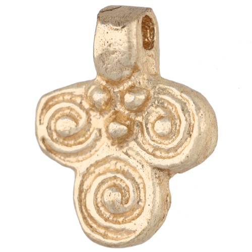 Ciondolo a forma di foglia in stile etnico 16x12 mm - motivo a spirale - Dorato chiaro x1
