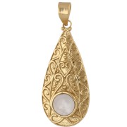 Quarzo rosa - Pendente a goccia in stile etnico 39x18 mm con pietra semipreziosa da 8 mm (quarzo rosa) - Dorato con oro fino Pendente a goccia in stile etnico 39x18 mm con pietra semipreziosa da 8 mm (quarzo rosa) - Dorato con oro fino