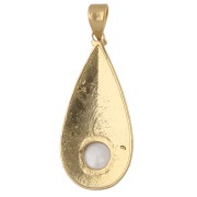 Pendente a goccia in stile etnico 39x18 mm con pietra semipreziosa da 8 mm (quarzo rosa) - Dorato con oro fino