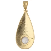 Pendente a goccia in stile etnico 39x18 mm con pietra semipreziosa da 8 mm (quarzo rosa) - Dorato con oro fino