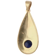 Pendente a goccia in stile etnico 39x18 mm con pietra semipreziosa da 8 mm - Zaffiro - Dorato con oro fino
