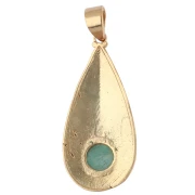Pendente a goccia in stile etnico 39x18 mm con pietra semipreziosa da 8 mm - Amazonite - Dorato con oro fino