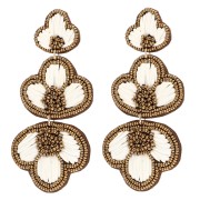 Orecchini pendenti 99x45 mm in rafia e perle ricamate - Bronzo - Ecru x2