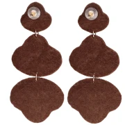 Orecchini pendenti 99x45 mm in rafia e perle ricamate - Bronzo - Ecru x2