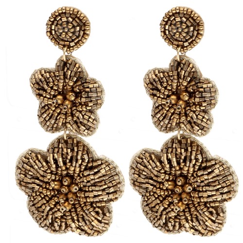 Orecchini pendenti a forma di fiore 91x43 mm con perle ricamate - Bronzo x2
