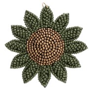 Pendente a forma di fiore di girasole da 60 mm in perle ricamate - Colore kaki - Bronzo x1