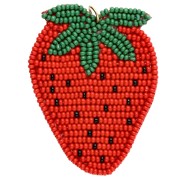 Pendente a forma di fragola 56x42 mm in perle ricamate - Rosso - Verde x1