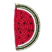 Pendente a forma di anguria 53x29 mm con perle ricamate - Rosso - Verde x1