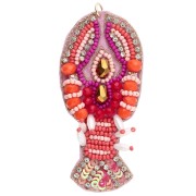 Pendente a forma di aragosta 73x32 mm in perle ricamate - Rosa - Arancione x1