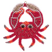 Pendente a forma di granchio 66x67 mm con perle ricamate - Rosso - Arancione x1