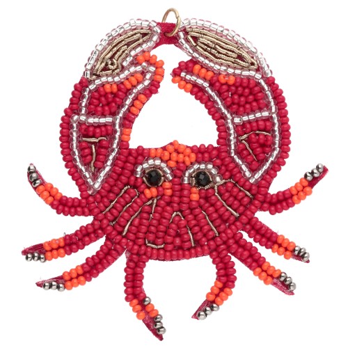 Pendente a forma di granchio 66x67 mm con perle ricamate - Rosso - Arancione x1