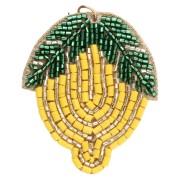 Pendente a forma di limone 45x42,5 mm in perle ricamate - Giallo - Verde x1