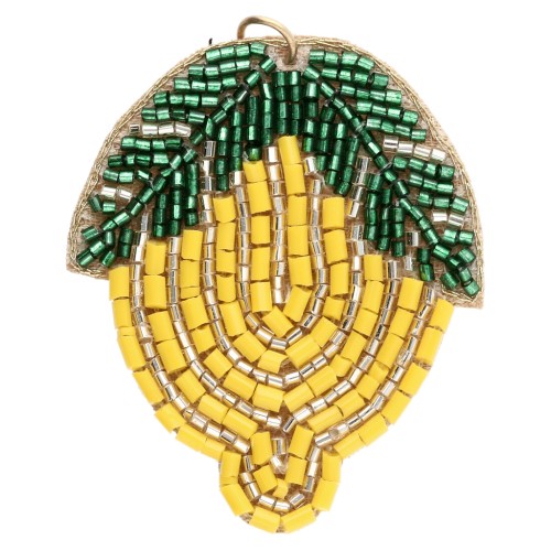 Pendente a forma di limone 45x42,5 mm in perle ricamate - Giallo - Verde x1