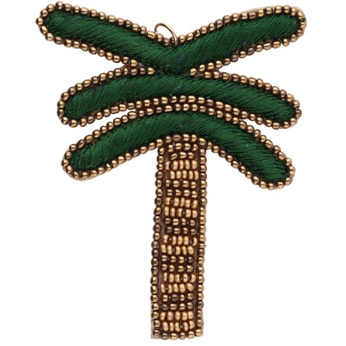 Pendente a forma di palma 69x58 mm con perle ricamate - Verde - Bronzo x1