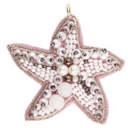 Pendente a forma di conchiglia 48x52 mm con perle ricamate - Bianco - Bronzo x1