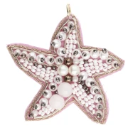 Pendente a forma di conchiglia 48x52 mm con perle ricamate - Bianco - Bronzo x1