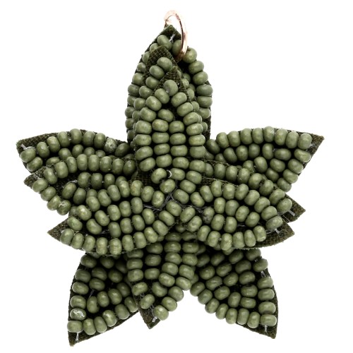 Pendente a forma di fiore da 38 mm con perle ricamate - Colore kaki x1