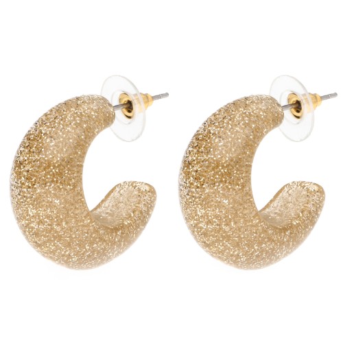 Orecchini a cerchio larghi 29 mm in resina - Brillantini dorati x2
