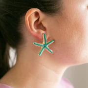 Orecchini a forma di stella marina 35x37 mm con perle - Dorati - Turchese x2