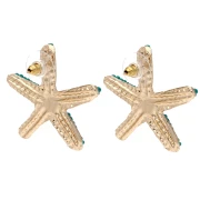 Orecchini a forma di stella marina 35x37 mm con perle - Dorati - Turchese x2