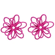 Orecchini a forma di fiore in filo - effetto 3D - 52 mm in rafia - Fucsia x2