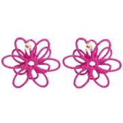 Orecchini a forma di fiore in filo - effetto 3D - 52 mm in rafia - Fucsia x2