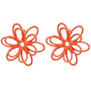 Orecchini a forma di fiore in filo - effetto 3D - 52 mm in rafia - Arancione x2