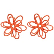 Orecchini a forma di fiore in filo - effetto 3D - 52 mm in rafia - Arancione x2