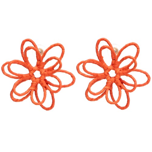 Orecchini a forma di fiore in filo - effetto 3D - 52 mm in rafia - Arancione x2