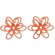 Orecchini a forma di fiore in filo - effetto 3D - 52 mm in rafia - Arancione x2