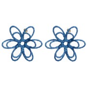 Orecchini a forma di fiore in filo - effetto 3D - 52 mm in rafia - Blu x2