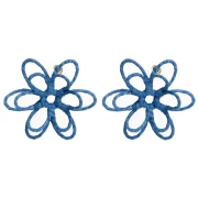 Orecchini a forma di fiore in filo - effetto 3D - 52 mm in rafia - Blu x2