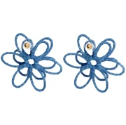 Orecchini a forma di fiore in filo - effetto 3D - 52 mm in rafia - Blu x2