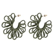 Orecchini a cerchio a forma di fiore in filo - effetto 3D - 57 mm in rafia - Colore kaki x2