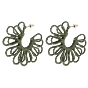 Orecchini a cerchio a forma di fiore in filo - effetto 3D - 57 mm in rafia - Colore kaki x2