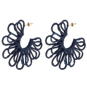 Orecchini a cerchio a forma di fiore in filo - effetto 3D - 57 mm in rafia - Blu notte x2